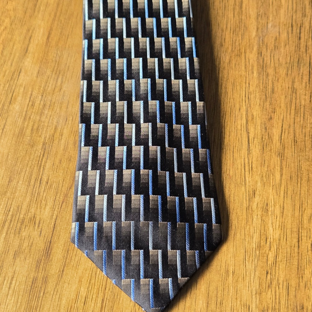 Joseph & Feiss Silk Tie Mens X-Long Geometric Block Black Brown Blue‎ Necktie